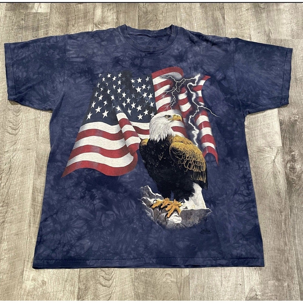 Vintage y2k America flag eagle thunder tie dye t shirt - mens XL